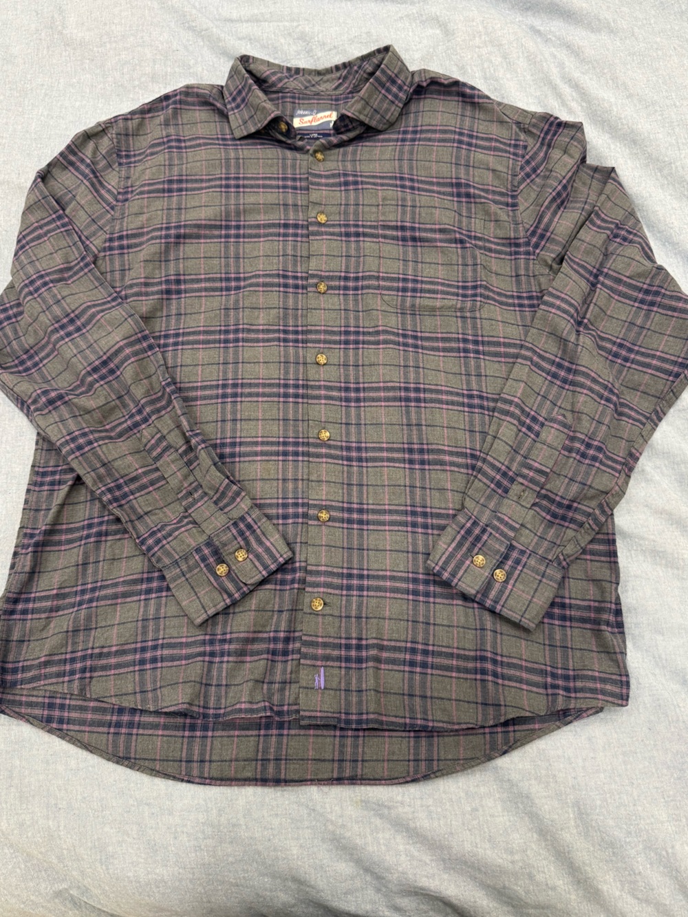 Johnnie-O Surflannel Grey and Purple Plaid Button-Up Shirt
